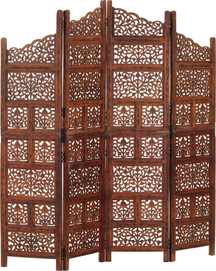  Romdeler håndskåret 4 paneler brun 160x165 cm heltre mango 8719883817965