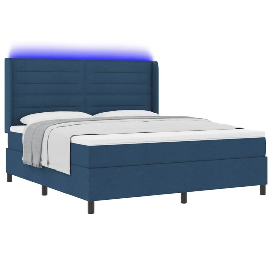 LED Box Springer Bed med madrass Blå 180 x 200 cm stoff