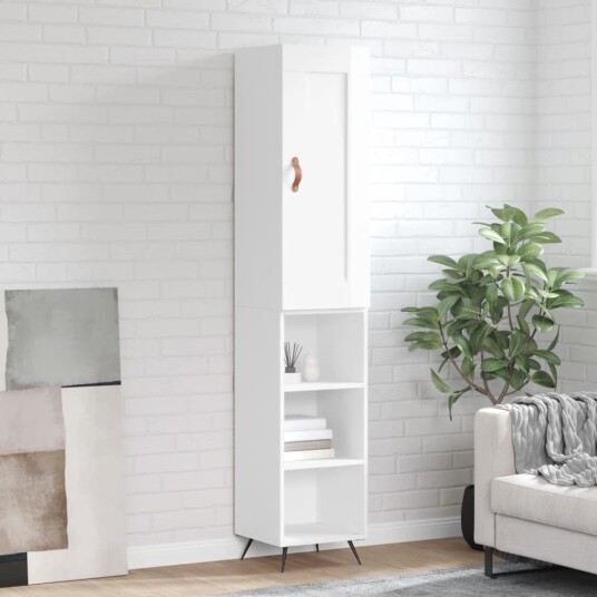 vidaXL Highboard høyglans hvit 34,5x34x180 cm konstruert tre 8720845497217