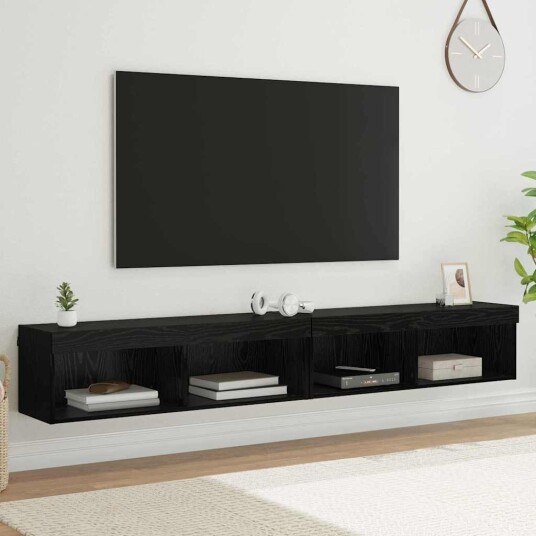 TV benksett 2 pcs Svart Eik 100 x 30 x 30 cm Konstruert tre TV benksett 2 pcs Svart Eik 100 x 30 x 30 cm Konstruert tre