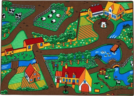 Rebel Roads Farm Life Leketeppet 95 x 133 cm - Fargerikt Gårdsdesign for Barnerom