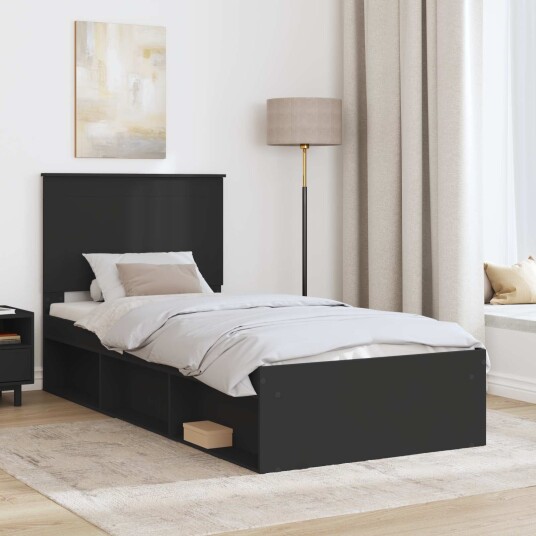  Sengestamme med hodegjerde Svart 90 x 190 cm Massiv furu