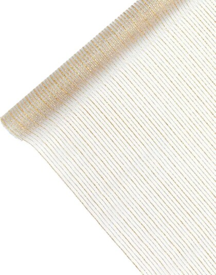 Partydeco HVIT Organzaløper med Gullfarget Stripete Design 48 cm x 9 meter Partydeco HVIT Organzaløper med Gullfarget Stripete Design 48 cm x 9 meter