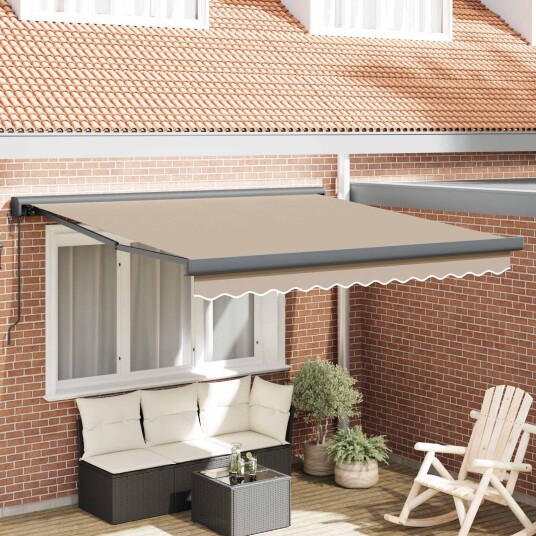 Automatisk uttrekkbar markise beige 300x250 cm  Markise erstatningsstoff for 3x2.5 m ramme beige