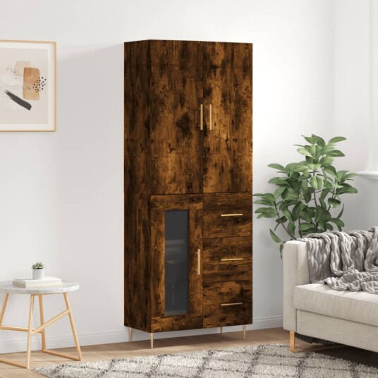 vidaXL Highboard røkt eik 69,5x34x180 cm konstruert tre 8720845412012