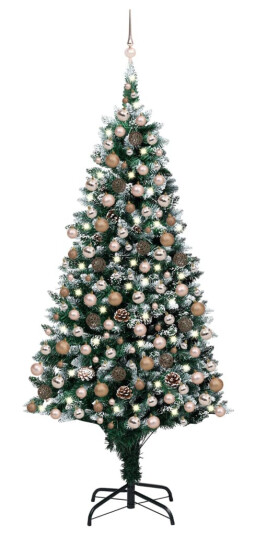 vidaXL Kunstig juletre med LED og kulesett og furukongler 240 cm