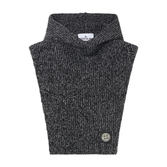 Stone Island Reflective Cotton Knit Balaclava Black Melange