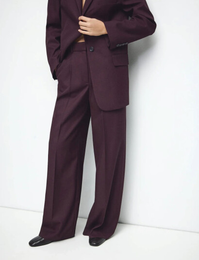 Mango Wide Leg Suit Trousers Burgundy 38 Mango Wide Leg Suit Trousers Burgundy 38