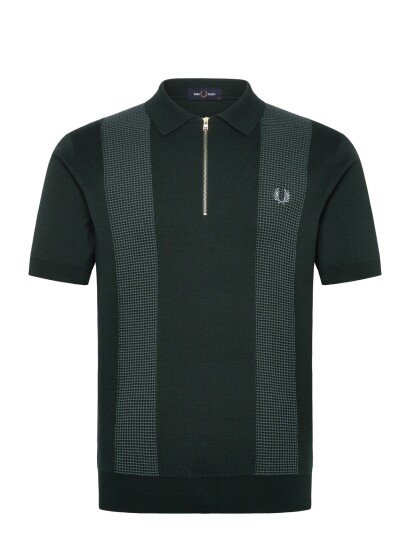 Fred Perry Panel Detail Knitted Shirt   Green   L