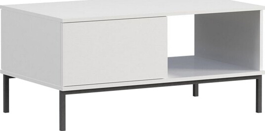 Querty Sofabord 100 cm med Oppbevaring Hylle + Skuff - Hvit/Svart