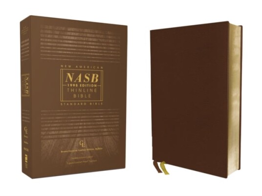 NASB Thinline Bible Genuine Leather Buffalo Brown Red Letter 1995 Text Comfort Print