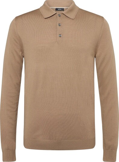 Reiss Trafford Ls Half Button Merino Wool Polo CAMEL BROWN S