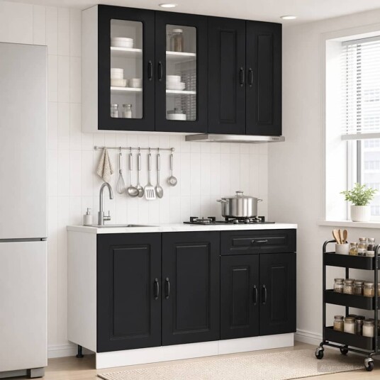 vidaXL Kjøkken enhet KALMAR 4 pcs Svart Konstruert tre