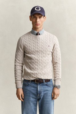 Gant Classic Cable Knit Sweater   Beige   M