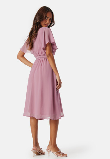 Goddiva Flutter Chiffon Midi Dress Lavender S (UK10)
