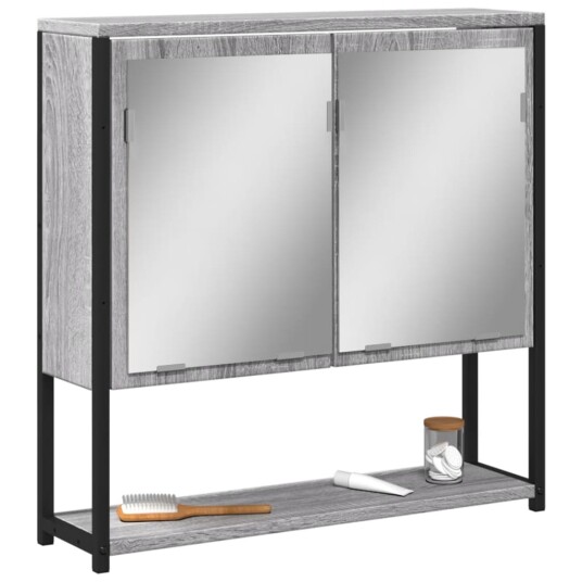  Baderomsskap med speil grå sonoma 60x16x60 cm konstruert tre