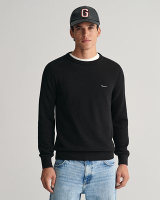 Genser med rund hals i bomullspiqué BLACK XXXL Genser med rund hals i bomullspiqué BLACK XXXL
