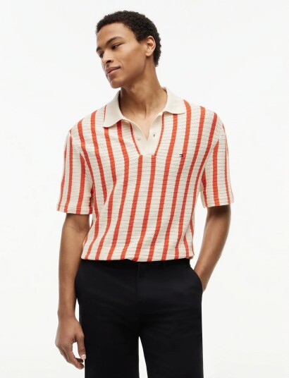 Tommy Hilfiger Open Knit Relaxed Fit Polo   Red   M