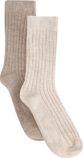 Huttelihut Wool Rib Socks 2 Pack   Beige   23\26