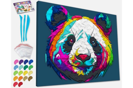 SPLAT PLANET - Clay painting on canvas 30x40cm - Panda (777682)
