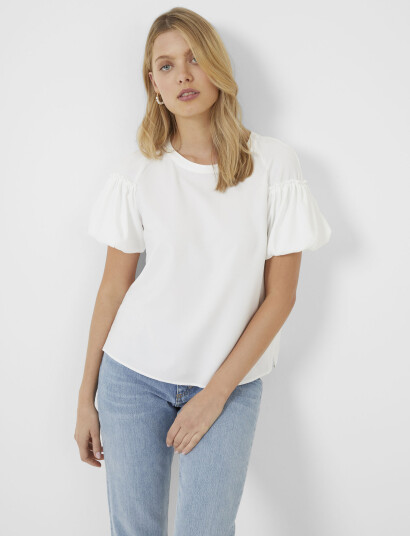 French Connection Crepe Light Puff Sleeve Top - White - M