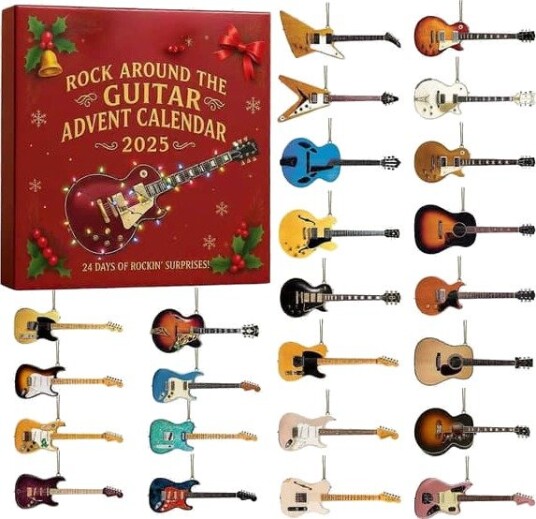 2026 Rock Around the Guitar Adventskalender   24 dager nedtelling til jul gave til gitarelskere 2D akryl gitarpynt til juledekor