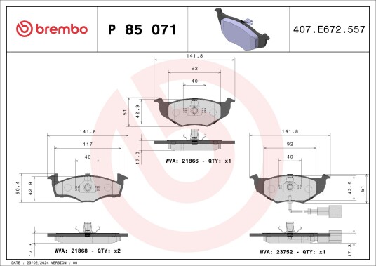 Bremseklosser BREMBO P 85 071