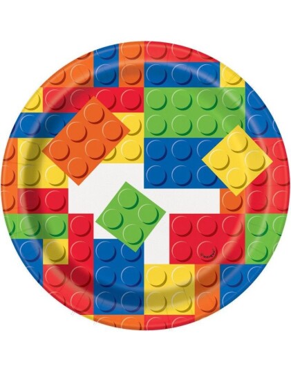 Unique 8 stk LEGO Inspirerte Byggeklosser Papptallerkener 17 cm 58234