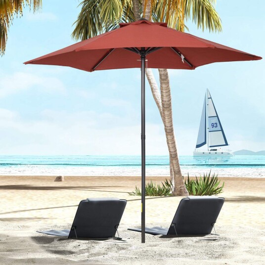 Parasoll Ø196 cm roterende parasoll med sammenleggbar funksjon sekskantet balkongparaply strandparasoll vindtett stabil mar