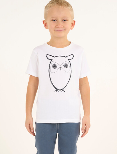 Knowledge Cotton Apparel Regular Big Owl T Shirt   Gots/Vega   White   110 116/