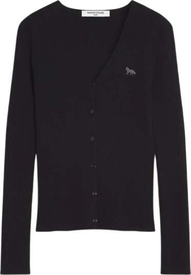 Maison Kitsune Baby Fox Fine Rib Wool Cardigan Black Black M Maison Kitsune Baby Fox Fine Rib Wool Cardigan Black Black M