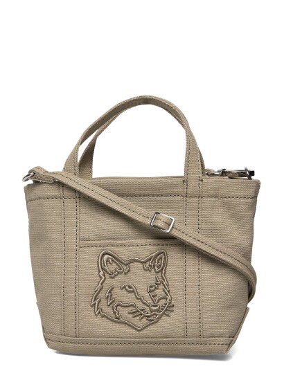 Maison Kitsune Fox Head Mini Tote Khaki green TU Maison Kitsune Fox Head Mini Tote Khaki green TU