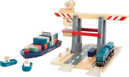 Small Foot Containerterminal Lekesett I Tre Med Tilbehør 3+ År 29 Deler