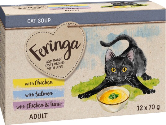 Feringa Våtfôr Suppe Til Katt Mix Laks Og Tunfisk Kylling 24 X 70 G