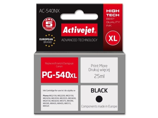 Activejet Ac-540Nx Blekk For Canon-Skriver Erstatning For Canon Pg-540Xl Supreme 25 Ml Svart Svart Pigmentbasert Blekk 25 Ml 1 StkEr Enkeltpakke