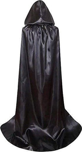 Halloween Lang Svart Fløyelskappe med Hette 170 cm