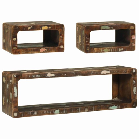 TV benksett med hylle 3 pcs Flerfarget Massivt gjenvunnet tre
