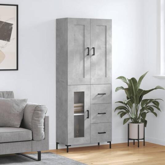 Highboard betonggrå 69,5x34x180 cm konstruert tre Highboard betonggrå 69,5x34x180 cm konstruert tre