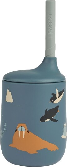 Liewood Ellis printed sippy cup tutekopp med sugerør 23 cl Arctic Sea Ocean view