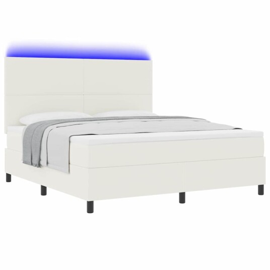 LED Box Springer Bed Krem og hvit 180 x 200 cm Corduroy stoff