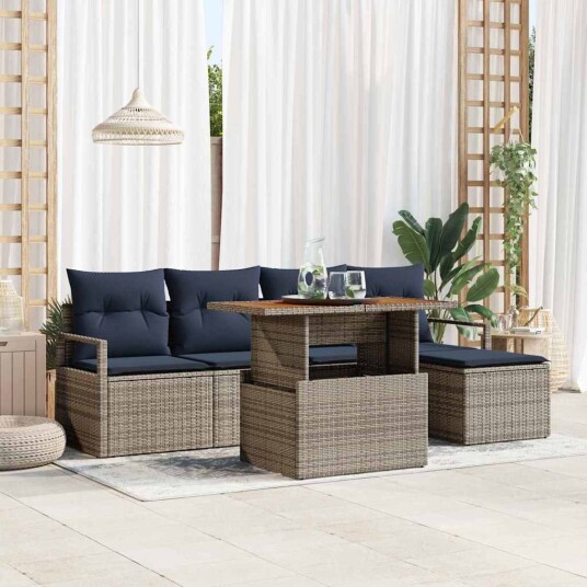 vidaXL Hagesofa Set 6 pcs Grå og marineblå