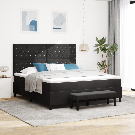 sengebunn med madrass og benk svart 180x200 cm fløyel