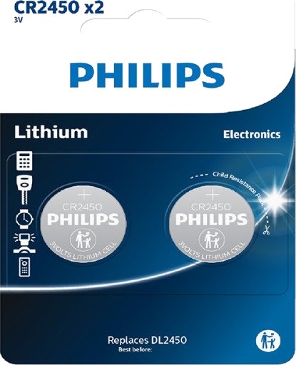 Philips CR2450 Knapcellebatterier Lithium - 2 Pak Philips CR2450 Knapcellebatterier Lithium - 2 Pak