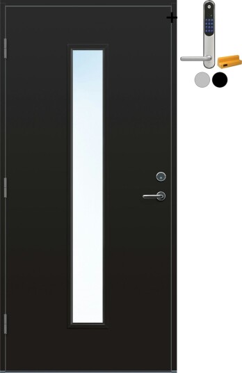 Ytterdør Bygg1 Volda Thermoisolert med Yale Entrus BxH 100x210 Høyre, NCS S-9000-N, Sort, Yale Sølv