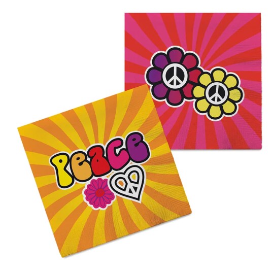 20 stk Gule og Rosa Hippie Servietter 33x33 cm Flower Power 20 stk Gule og Rosa Hippie Servietter 33x33 cm Flower Power