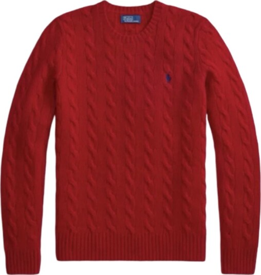 Polo Ralph Lauren Cable Wool Cashmere Crewneck Sweater   UNIVERSITY RED   L