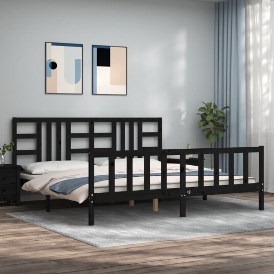 vidaXL Sengeramme med hodegavl svart 200x200 cm heltre