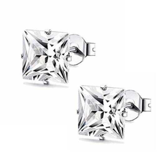 2 pack firkantet krystallpiercing Earring Silver 6mm