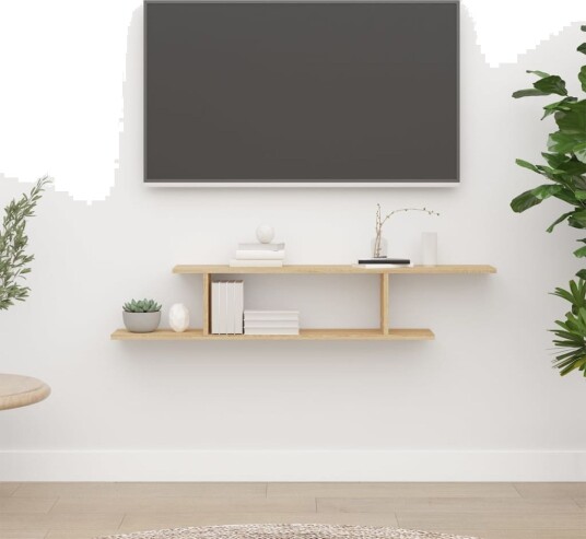 vidaXL Veggmontert TV-hylle sonoma eik 125x18x23 cm sponplate vidaXL Veggmontert TV-hylle sonoma eik 125x18x23 cm sponplate
