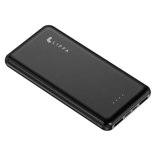 Lippa 10,5W m. USB-A Powerbank 10000 mAh Svart